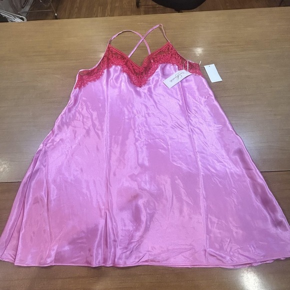 Linea Donatella Other - Linea Donatella Nightgown Womens XL Pink Satin Lace Chemise Slip Lingerie NWT